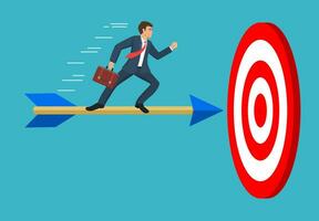 Businessman aim arrow to target. Goal setting. Smart goal. Business target concept. Achievement and success. Vector illustration in flat style