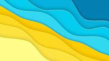 Abstract blue sea and beach summer background with paper waves and seacoast for banner, invitation, poster or web site design. Paper cut style. Vector illustration