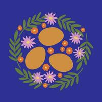 Pascua de Resurrección nido con huevos, plantas y flores mano dibujado festivo ornamental vector plano ilustración. Pascua de Resurrección frontera marco para imprimir, papel, tarjeta, volantes, modelo. Días festivos y religión, diseño elemento