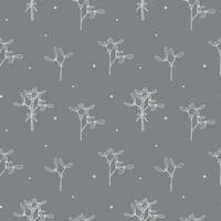 Mistletoe plants boho seamless pattern vector illustration. Hand drawn background with branch leaves and flower Mistle. Medicinal magical Noel flower, amulet. For print, design, card, paper, wrapping