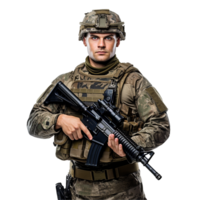 AI generated Soldier holding png isolated on transparent background