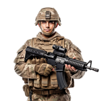 AI generated Soldier holding png isolated on transparent background