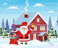 house in snowy Christmas landscape vector