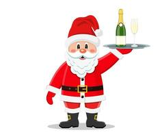 Santa Claus waiter hold a tray with a bottle vector