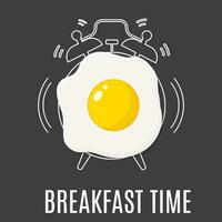 Fried egg and outline alarm clock, vector