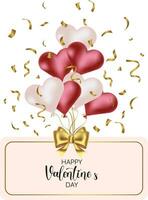 Valentine's Day background with red and withe balloons and gold confetti. vector