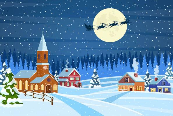Christmas landscape background with snow and tree. Merry christmas holiday. New year and xmas celebration. Vector illustration in flat style