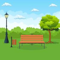 Bench with tree and lantern in the Park. Vector illustration in flat style