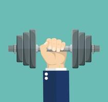 Hand of Businessman holding dumbbell. vector