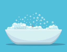 Modern bathtub with foam shower isolated on background. Element for design bathroom. Vector illustration in flat style