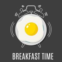 Fried egg and outline alarm clock, vector