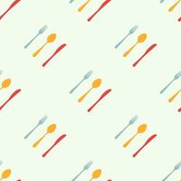 Cutlery icon seamless pattern. Fork, knife, spoon silhouettes and contours. texture for menu. Vector illustration in flat style.