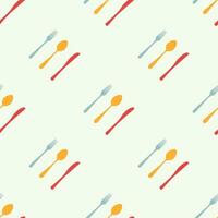 Cutlery icon seamless pattern. Fork, knife, spoon silhouettes and contours. texture for menu. Vector illustration in flat style.