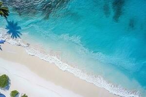 AI generated Top view aerial image from drone of an stunning beautiful sea landscape beach with turquoise water with copy space photo