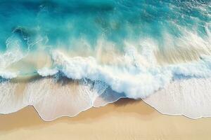 AI generated Top view aerial image from drone of an stunning beautiful sea landscape beach with turquoise water with copy space photo