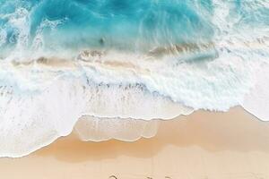AI generated Top view aerial image from drone of an stunning beautiful sea landscape beach with turquoise water with copy space photo