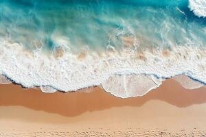 AI generated Top view aerial image from drone of an stunning beautiful sea landscape beach with turquoise water with copy space photo