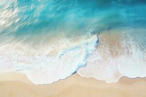 ai generado parte superior ver aéreo imagen desde zumbido de un maravilloso hermosa mar paisaje playa con turquesa agua con Copiar espacio foto