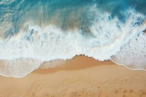 AI generated Top view aerial image from drone of an stunning beautiful sea landscape beach with turquoise water with copy space photo
