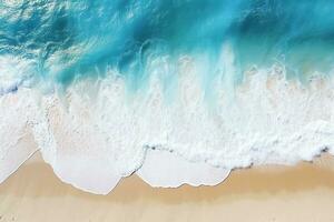 ai generado parte superior ver aéreo imagen desde zumbido de un maravilloso hermosa mar paisaje playa con turquesa agua con Copiar espacio foto