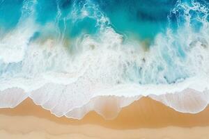 AI generated Top view aerial image from drone of an stunning beautiful sea landscape beach with turquoise water with copy space photo
