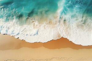 AI generated Top view aerial image from drone of an stunning beautiful sea landscape beach with turquoise water with copy space photo