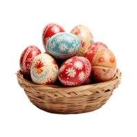 AI generated Easter eggs in a basket isolated on transparent background png