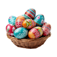 AI generated Easter eggs in a basket isolated on transparent background png