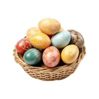 AI generated Easter eggs in a basket isolated on transparent background png