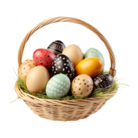 AI generated Easter eggs in a basket isolated on transparent background png