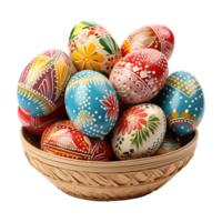 AI generated Easter eggs in a basket isolated on transparent background png