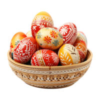 AI generated Easter eggs in a basket isolated on transparent background png