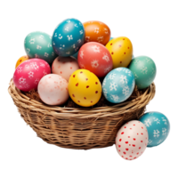 AI generated Easter eggs in a basket isolated on transparent background png