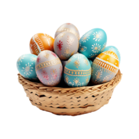 AI generated Easter eggs in a basket isolated on transparent background png