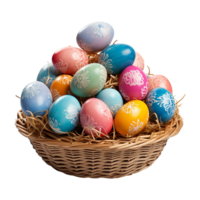 AI generated Easter eggs in a basket isolated on transparent background png