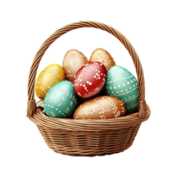 AI generated Easter eggs in a basket isolated on transparent background png