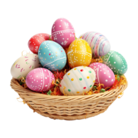 AI generated Easter eggs in a basket isolated on transparent background png