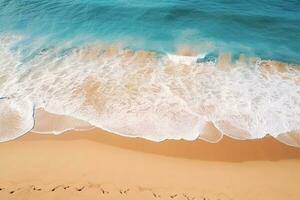 AI generated Top view aerial image from drone of an stunning beautiful sea landscape beach with turquoise water with copy space photo