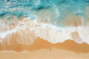 AI generated Top view aerial image from drone of an stunning beautiful sea landscape beach with turquoise water with copy space photo