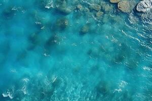 AI generated Top view aerial image from drone of an stunning beautiful sea landscape beach with turquoise water with copy space photo