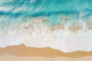 AI generated Top view aerial image from drone of an stunning beautiful sea landscape beach with turquoise water with copy space photo