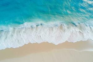 AI generated Top view aerial image from drone of an stunning beautiful sea landscape beach with turquoise water with copy space photo