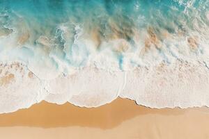 AI generated Top view aerial image from drone of an stunning beautiful sea landscape beach with turquoise water with copy space photo