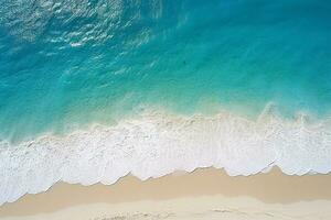 AI generated Top view aerial image from drone of an stunning beautiful sea landscape beach with turquoise water with copy space photo