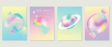 Aesthetic poster design set. Cute gradient holographic background vector with gradient mesh bubble, geometric shape. Beauty ideal design for social media, cosmetic product, promote, banner, ads.