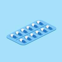 ampolla paquete de pastillas, cápsula isométrica icono. cuidado de la salud concepto. medicamentos accesorio farmacias y primero ayuda equipos vector ilustración en plano estilo