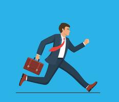 Business man with briefcase running fast. Late business person rushing in a hurry to get on time. business concept. Vector illustration in flat style.