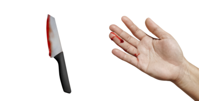 A bleeding hand with a bloodstained knife PNG transparent