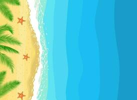 Summer on beach composition with copy space. Beautiful background on the sea topic with palm trees. Vector illustration in flat style