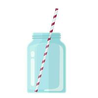 Empty Glass Mason Jar for cocktail and lemonade and smoothie open. For bar and restaurant menu. Vector illustration in flat style